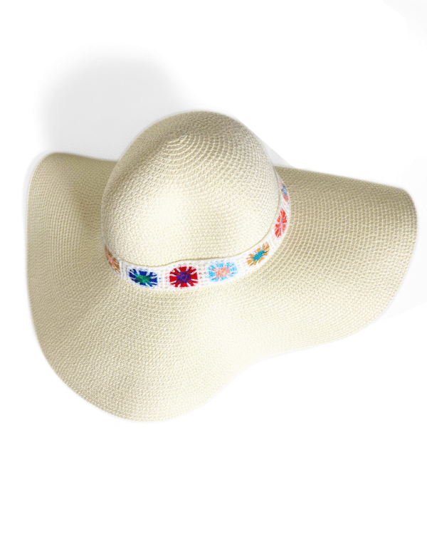 Dames zonnehoed met brede rand & gebreide riem + reistasje